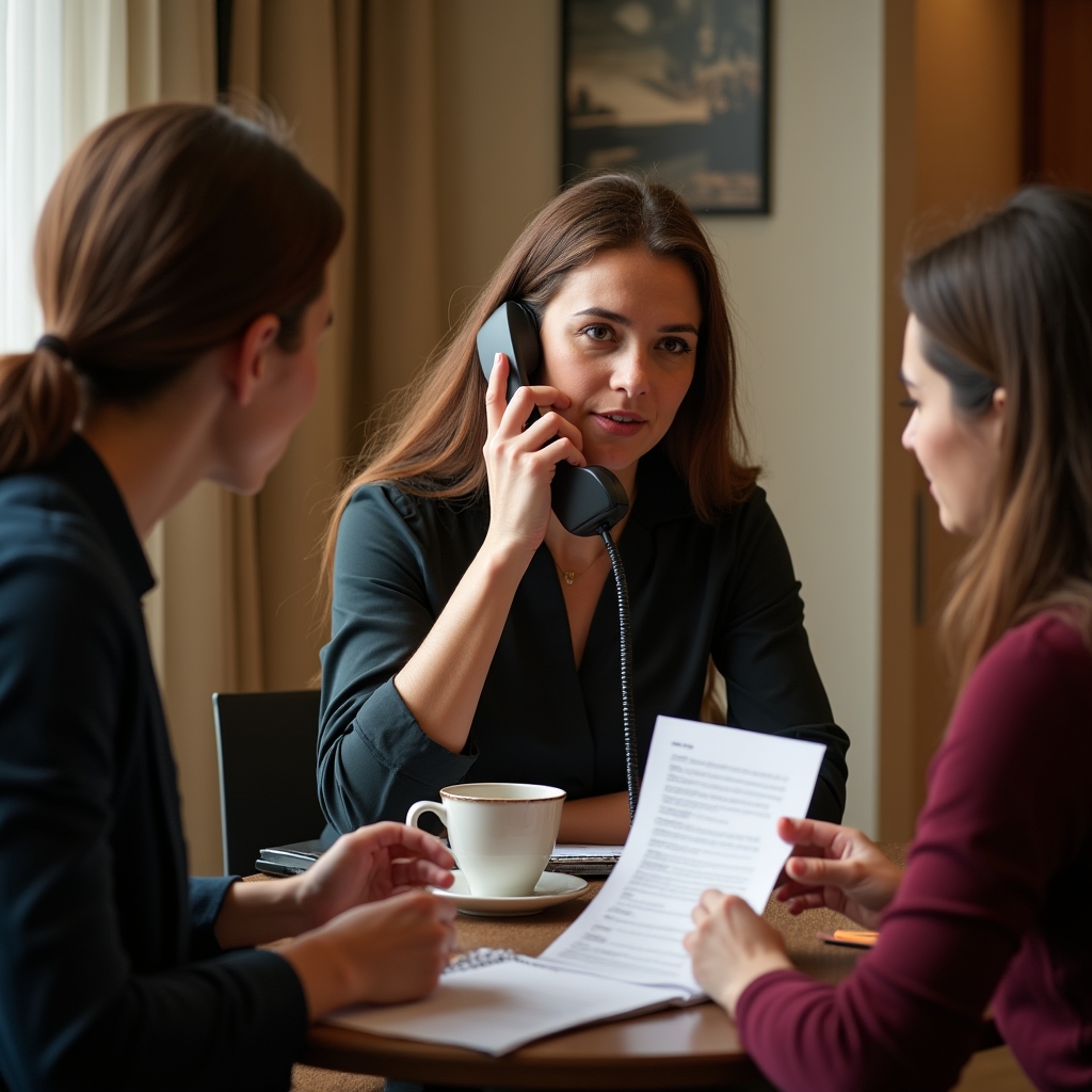 Front-desk staff practicing rescheduling phone scripts during a training session in a medical office